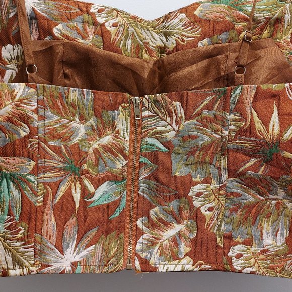 CIDER Women's Floral Spaghetti Straps Corset/Bustier- Brown/Bronze/Green Medium - Picture 2 of 10